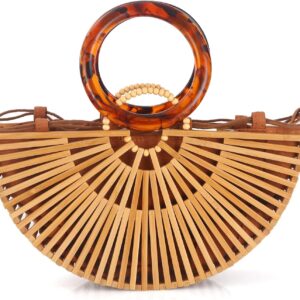 Bamboo Purse Women's Tote Beach Bag Summer Natural Straw Purse by Handmade, Women Tote Bamboo Bag