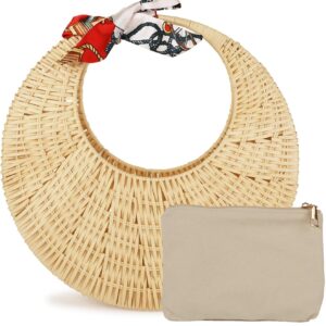 Barabum Rattan Handbag Handmade Large Tote Bag Straw Beach Bag,Beach Purse for women