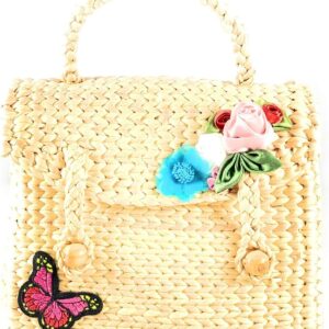 Bid Boutique Handmade Straw Bag for Women, Cute Bohemian Summer Beach Pure and Travel Tote-Butterfly