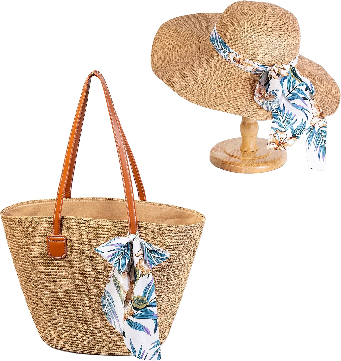 COAIMANEY Womens Large Capacity Straw woven Tote with Hat, Summer Beach Shoulder Bag for Shopping Camping - Image 10