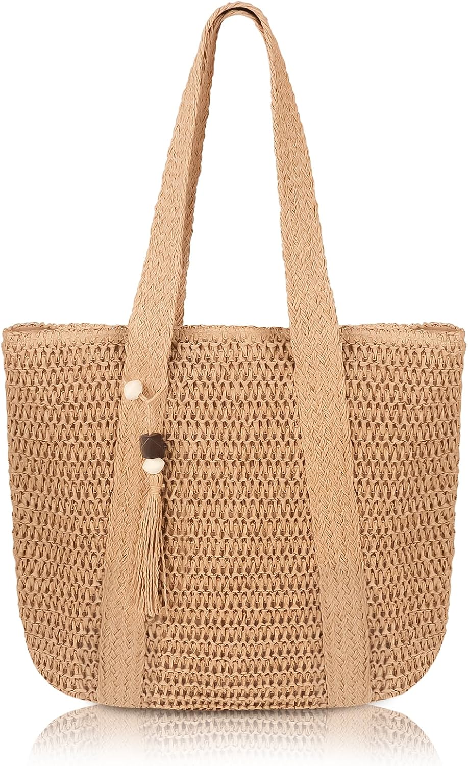 COAIMANEY Womens Large Capacity Straw woven Tote with Hat, Summer Beach Shoulder Bag for Shopping Camping