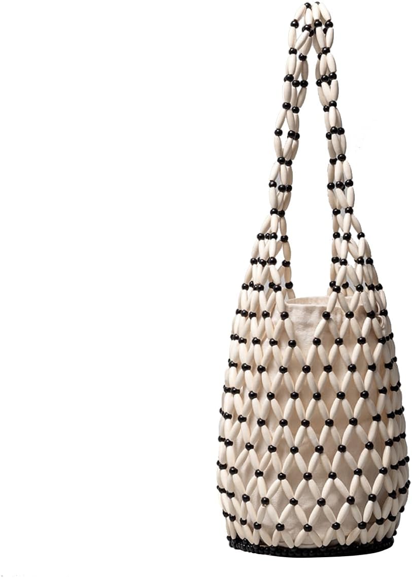 CORIOS Handmade Woven Bucket Bag Drawstring Handbag for Women Summer Beach Bag Bohemian Clutch Bag Retro Top-handle Bag