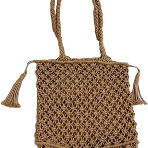 Cotton Handmade Shoulder Bag Tote Handbag Summer Beach Purse for Holiday Vacation Casual Hobo Brown(With Lining)