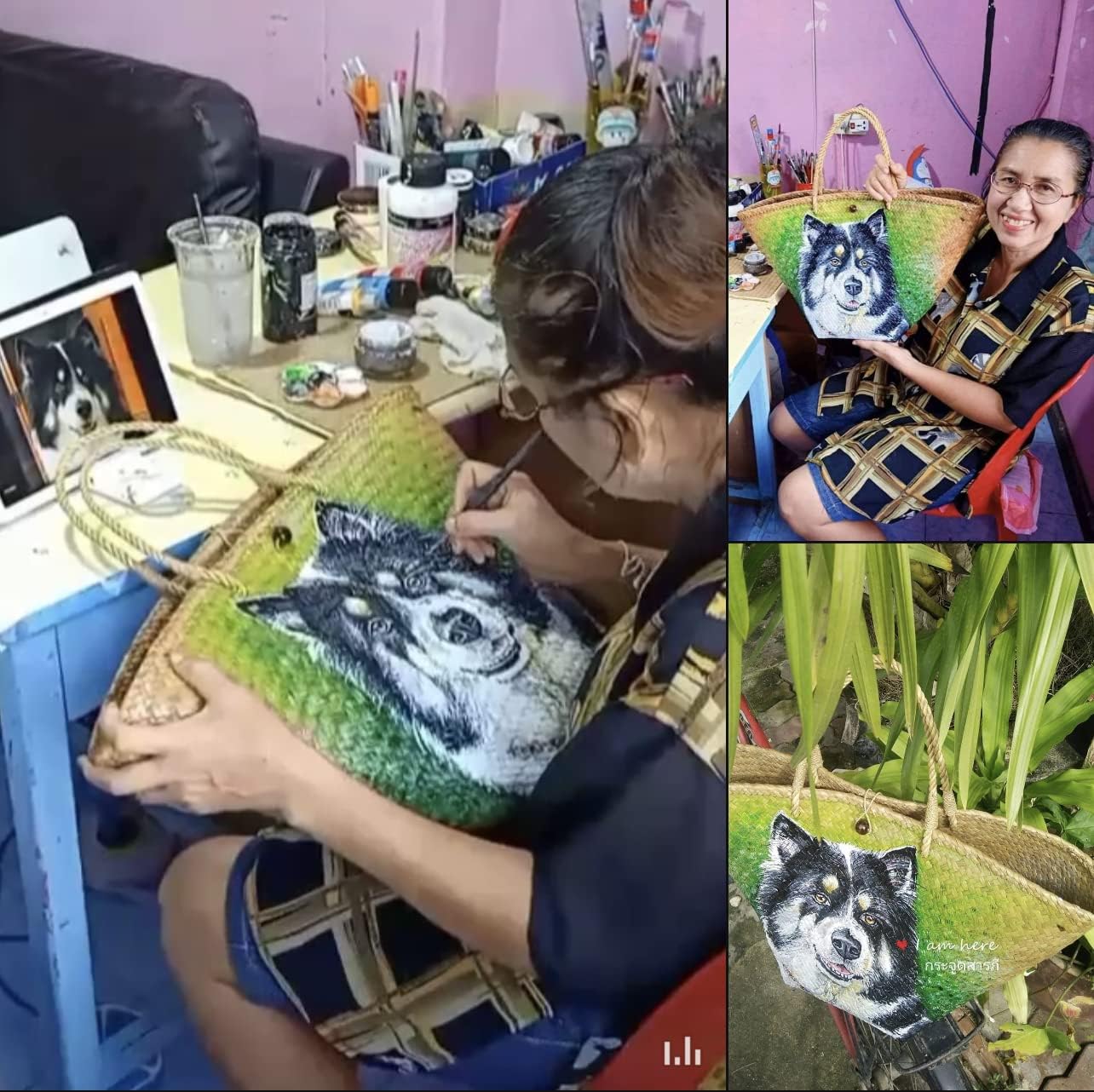 Custom, Made To your Own Order Portrait Painting Woven Straw Bags Summer Beach Tote Bag for Women 100% Handmade (A04) - Image 6