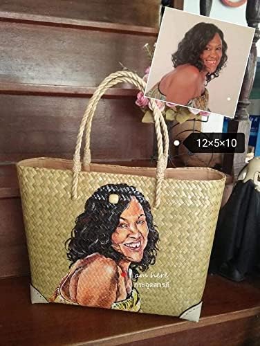 Custom, Made To your Own Order Portrait Painting Woven Straw Bags Summer Beach Tote Bag for Women 100% Handmade (A04) - Image 4