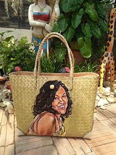 Custom, Made To your Own Order Portrait Painting Woven Straw Bags Summer Beach Tote Bag for Women 100% Handmade (A09) - Image 4