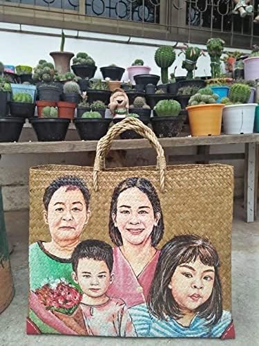 Custom, Made To your Own Order Portrait Painting Woven Straw Bags Summer Beach Tote Bag for Women 100% Handmade (A11) - Image 7