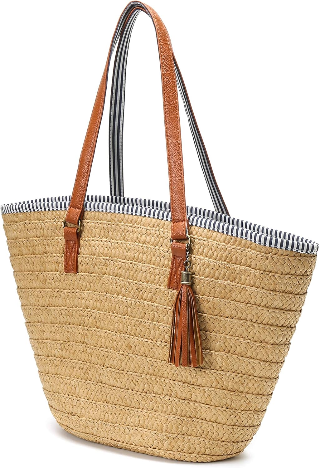 Epsion Straw Beach Bags Tote Tassels Bag Hobo Summer Handwoven Shoulder Bags Purse With Pom Poms - Image 2
