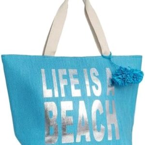 Fashion Culture Large Insulated Beach Tote Bag with Metallic Text Phases, Fun Summer Cooler Bags with Tassels