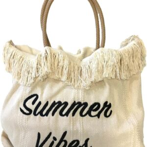 Fashion Culture Summer Vibes Embroidered Canvas Beach Tote Bag