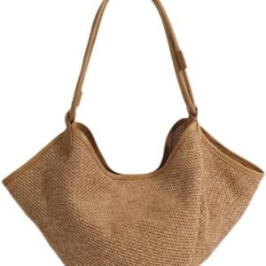 French summer vacation style grass woven bag 2025 splicing large capacity tote bag dumpling bag lazy style shoulder bag