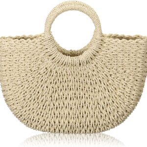 Frienda Straw Tote Bag Summer Beach Bag Handmade Straw Rattan Woven Handbag for Women Travel