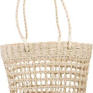 Garneck Woven Beach Tote Bag for Women Hollow Design Aesthetic Straw Handbag Portable and Lightweight Summer Tote for Travel Vacation and Daily Use