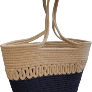 Generic Summer Tote Bag, Large Capacity, Braided Rope Handle, for Women's Daily Use, Vacation, Leisure, summer, Beige/Black