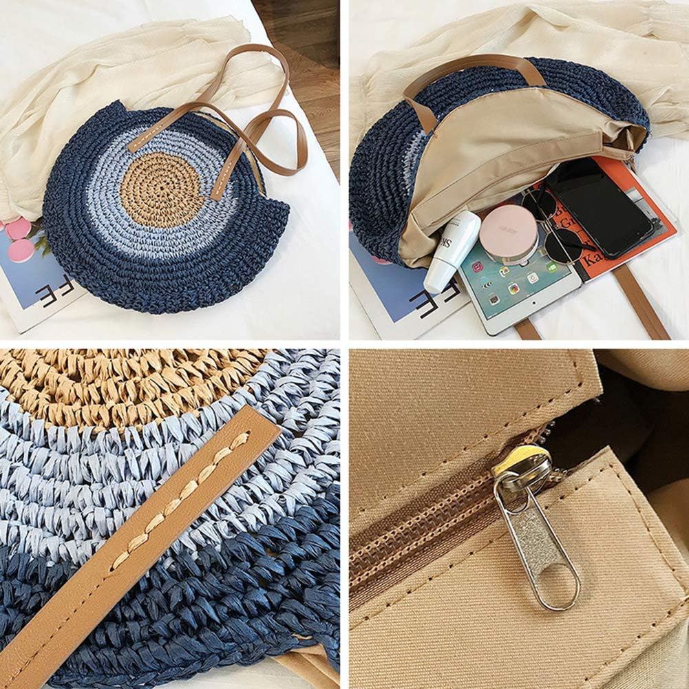 GL-Turelifes Round Summer Straw Bag Big Weave Handbags Beach Shoulder Bags Vocation Tote HandbagsTravel Bag for Women - Image 3
