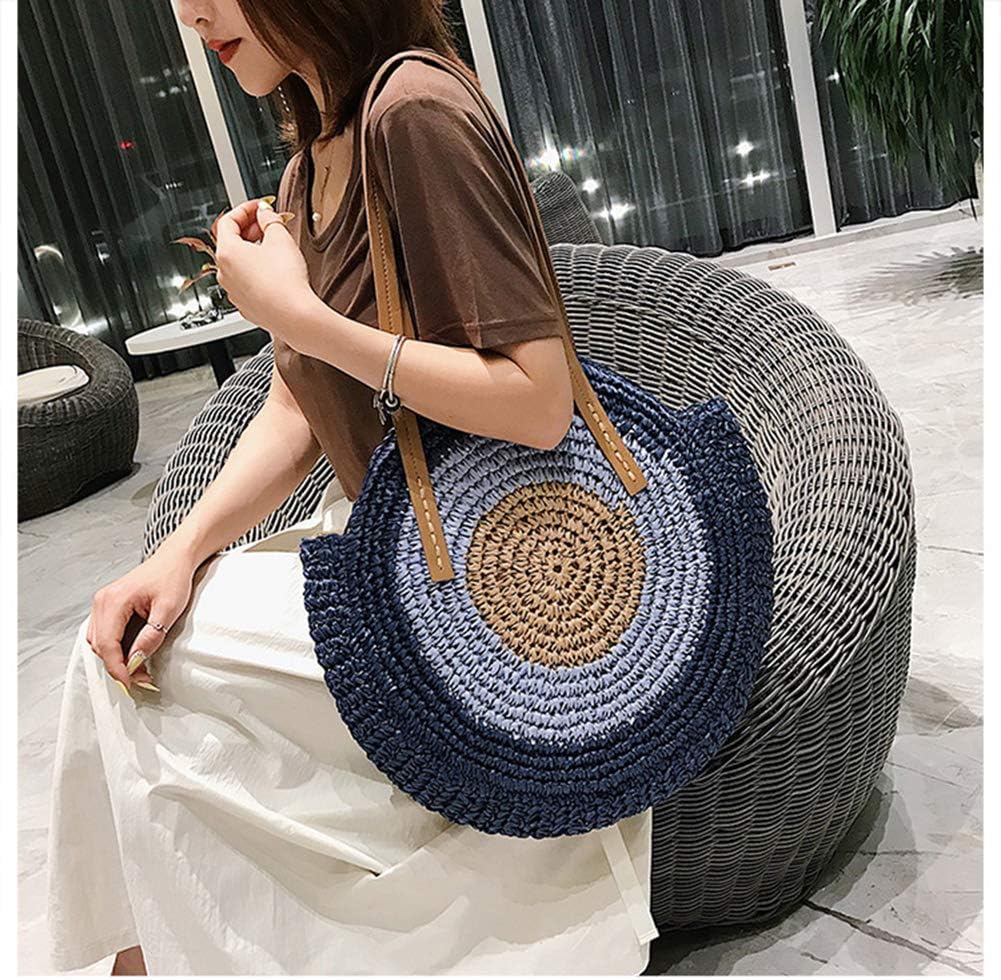 GL-Turelifes Round Summer Straw Bag Big Weave Handbags Beach Shoulder Bags Vocation Tote HandbagsTravel Bag for Women - Image 5