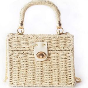 Handwoven Rattan vintage purse Bag Natural Chic Casual Handbag Beach Sea tote Basket Straw vacation Bag (Beige)