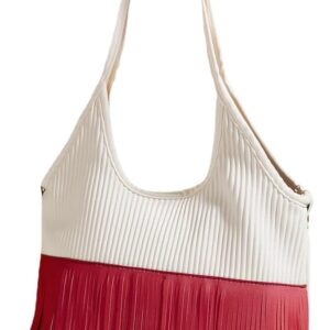 JOQWJPOIJ Bag Fringe Accessorized upper shoulder Tote bag Spring\/Summer vintage multi-zip