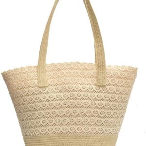 Large Straw Beach Bag Women's Lace Handwoven Tote with Zipper Pocket 2025 Lightweight Summer Purse for Travel & Work