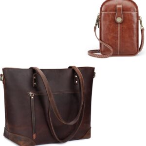 Leather Tote Bag for Women with Small Crossbody Bag