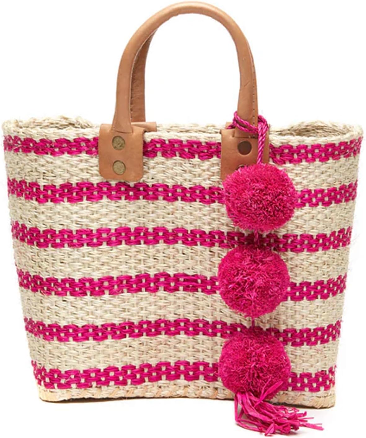 MAR Y SOL Women's Tybee II Strped Mini Handheld Tote Sisal Straw Bag w Pom Pom - Image 4