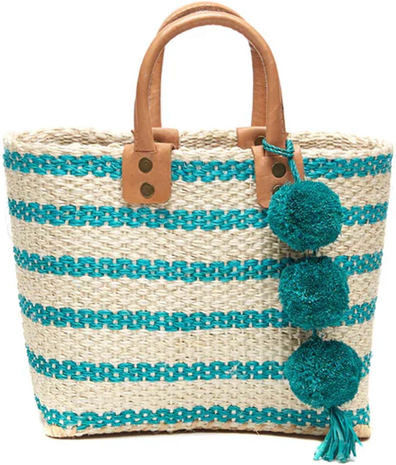 MAR Y SOL Women's Tybee II Strped Mini Handheld Tote Sisal Straw Bag w Pom Pom - Image 2