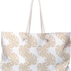 Monstera Botanical Shopping Bag Biege Summer Beach Bag Vacation Travel Tote Bag Reusable Bag Pool Picnic Gift for Her