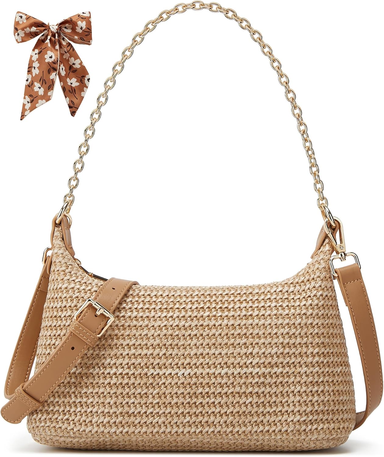 MOPOVO Women's Straw Woven Shoulder Bag Beach Purse Summer Vacation Tote Handbag