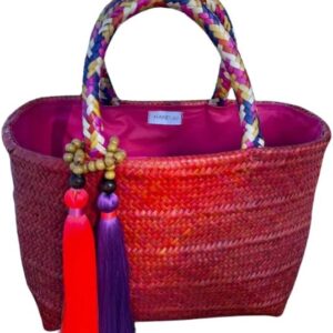 Orange Straw Tote Bag – Handwoven Artisan Beach Bag, Large Summer Shoulder Bag for Women