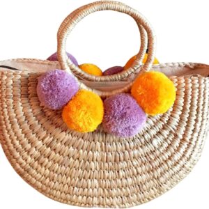 Pom Pom Straw Bag, Pom Pom Straw Bags for Women, Straw Basket Bag,Straw Basket Tote Bag,Beach Basket Bag,Pom Pom Straw Beach Bag,Basket Bag,Straw Bag,Straw Tote Beach Bag,Summer Straw Bag,Straw Tote