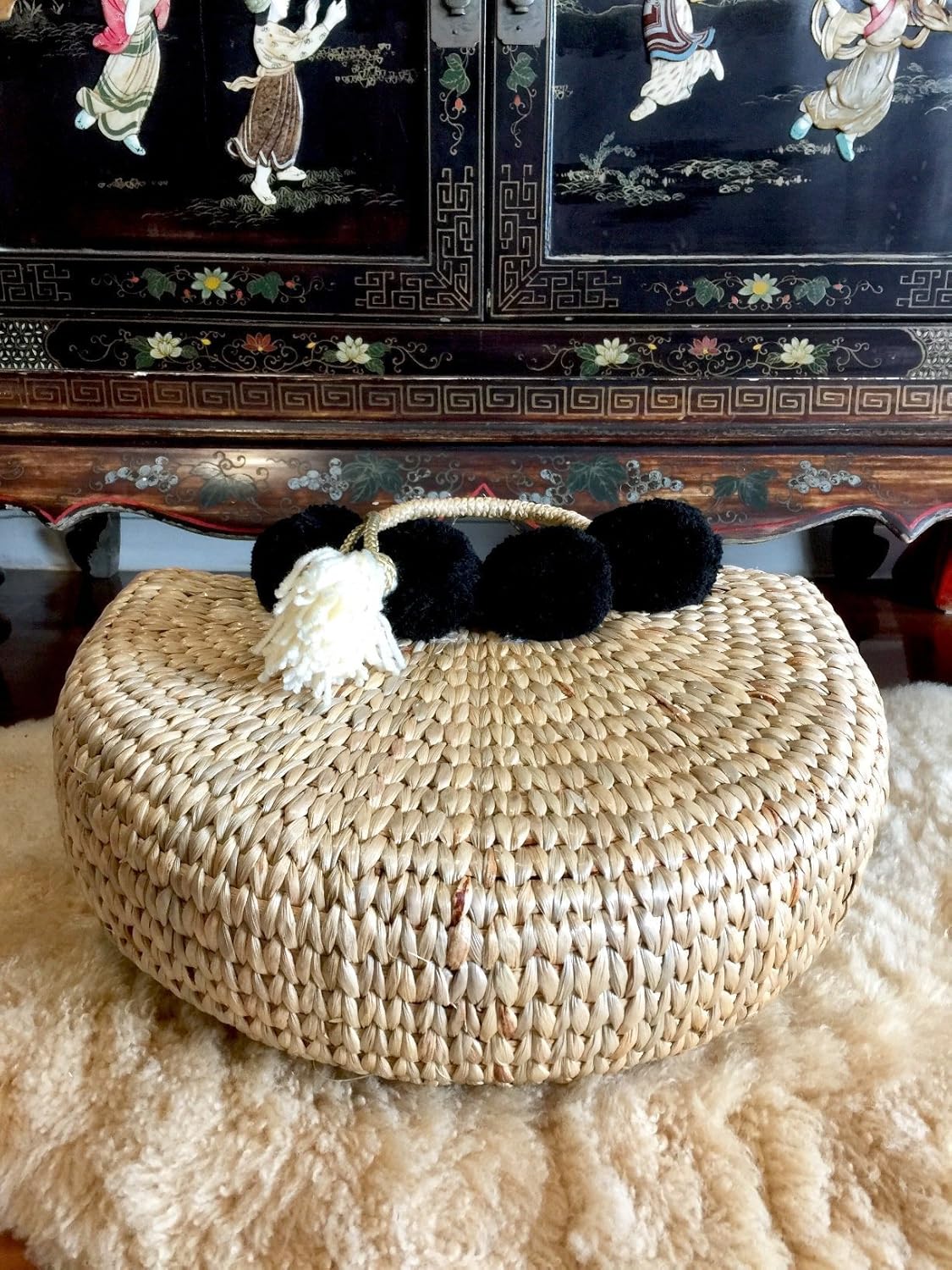 Pom Pom Straw Bag, Pom Pom Straw Bags for Women, Straw Basket Bag,Straw Basket Tote Bag,Beach Basket Bag,Pom Pom Straw Beach Bag,Basket Bag,Straw Bag,Straw Tote Beach Bag,Summer Straw Bag,Straw Tote - Image 4