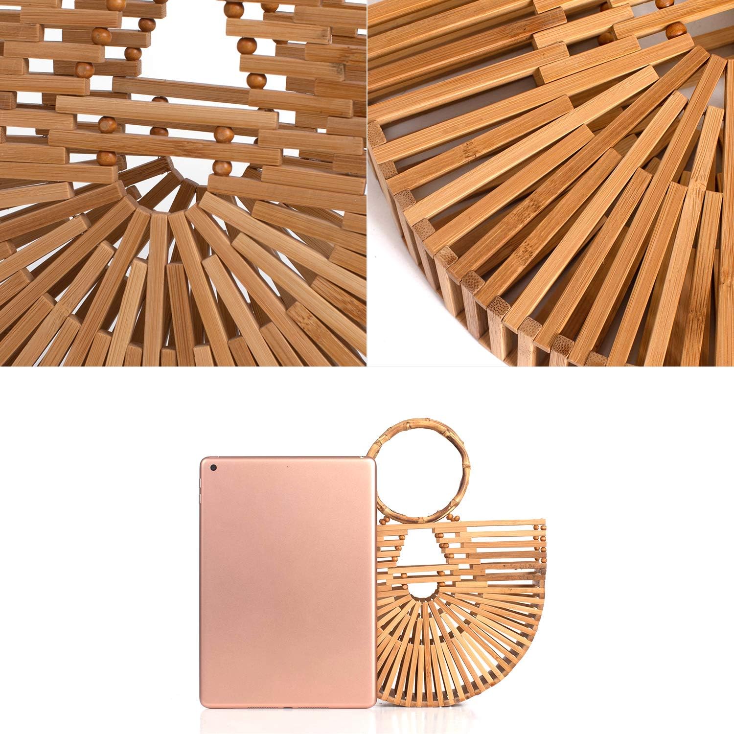 RULER TRUTH Women's Top Handle Bamboo Handbag Summer Beach Large Tote Bag - Image 3