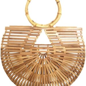 RULER TRUTH Women's Top Handle Bamboo Handbag Summer Beach Large Tote Bag
