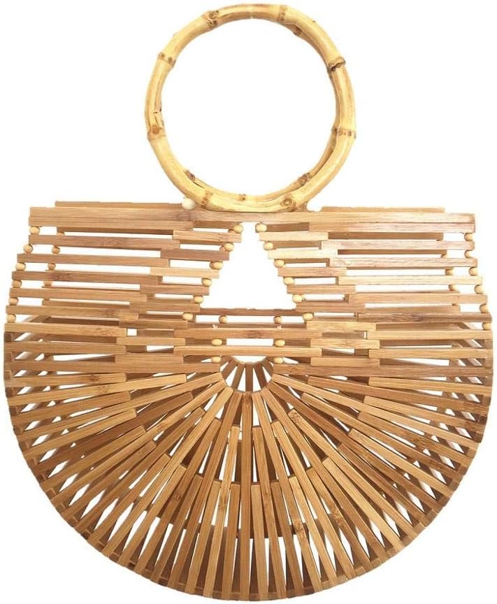 RULER TRUTH Women's Top Handle Bamboo Handbag Summer Beach Large Tote Bag