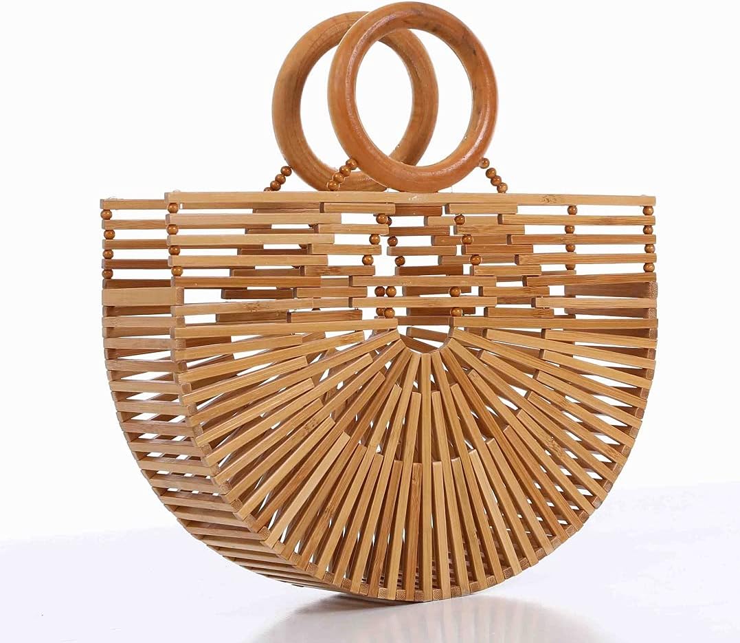 RULER TRUTH Women's Top Handle Bamboo Handbag Summer Beach Tote Bag, Natural Bamboo Handmade Purse - Image 2