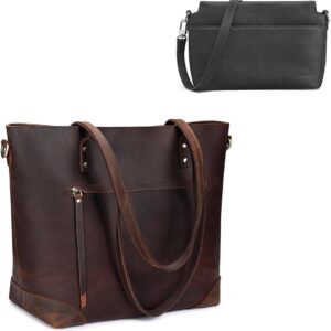 S-ZONE Leather Tote Bag Large Purse for Women with Small Leather Crossbody Bag Vintage Shoulder Purse