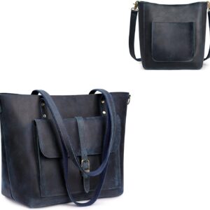 S-ZONE Women Genuine Leather Tote Bag Shoulder Handbag Bundle with Bucket Crossbody Purse