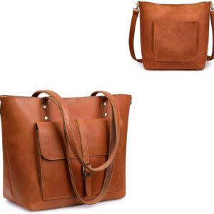 S-ZONE Women Genuine Leather Tote Bag Shoulder Handbag Bundle with Bucket Crossbody Purse
