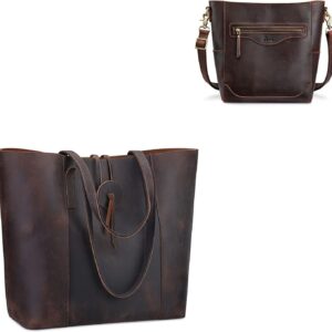 S-ZONE Women Leather Tote Bag Shoulder Handbag Bundle with Crossbody Bucket Purse
