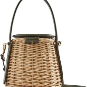 SCHIK Women's Handbag Drowstring Straw Beach Bag Summer Woven Bucket Crossbody Shoulder Bags Bohemian Female Handmade Rattan Tote