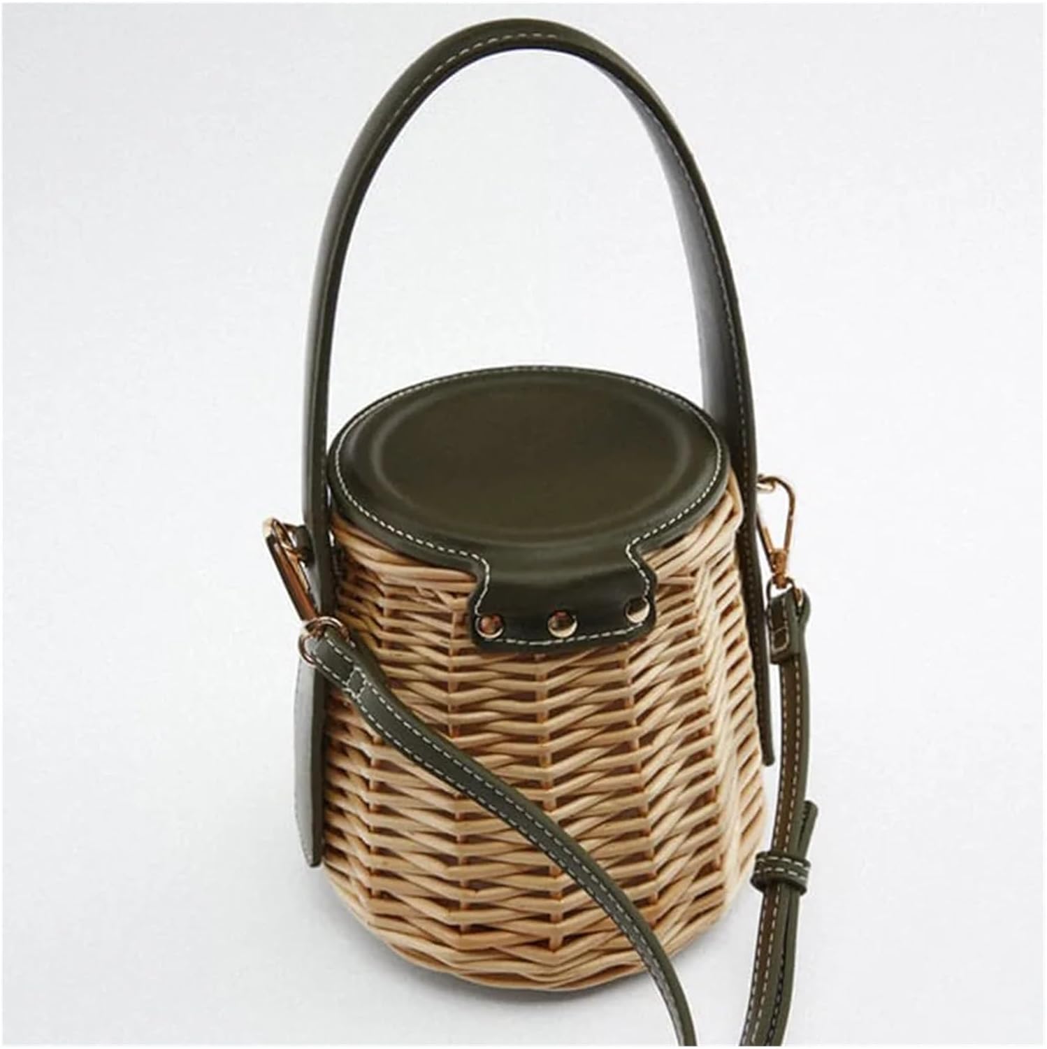 SCHIK Women's Handbag Drowstring Straw Beach Bag Summer Woven Bucket Crossbody Shoulder Bags Bohemian Female Handmade Rattan Tote - Image 4