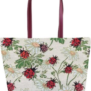 Signare Tapestry Shoulder Bag Tote Bag for Women with Ladybug and Daisy Design (SHOU-LDBD)