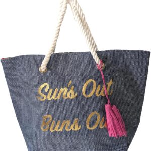 Spacious Navy Canvas Beach Tote Bag with Rope Handles & Metallic Text - Summer Travel Pool Bag, Large Capacity