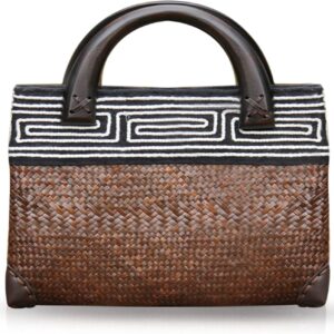 Straw Bag, Beach Bag for Women, Handmade Rattan Handbag, Boho Retro Woven Tote Bag Round Wooden Handle, Summer Bag for Beach Vacation Daily