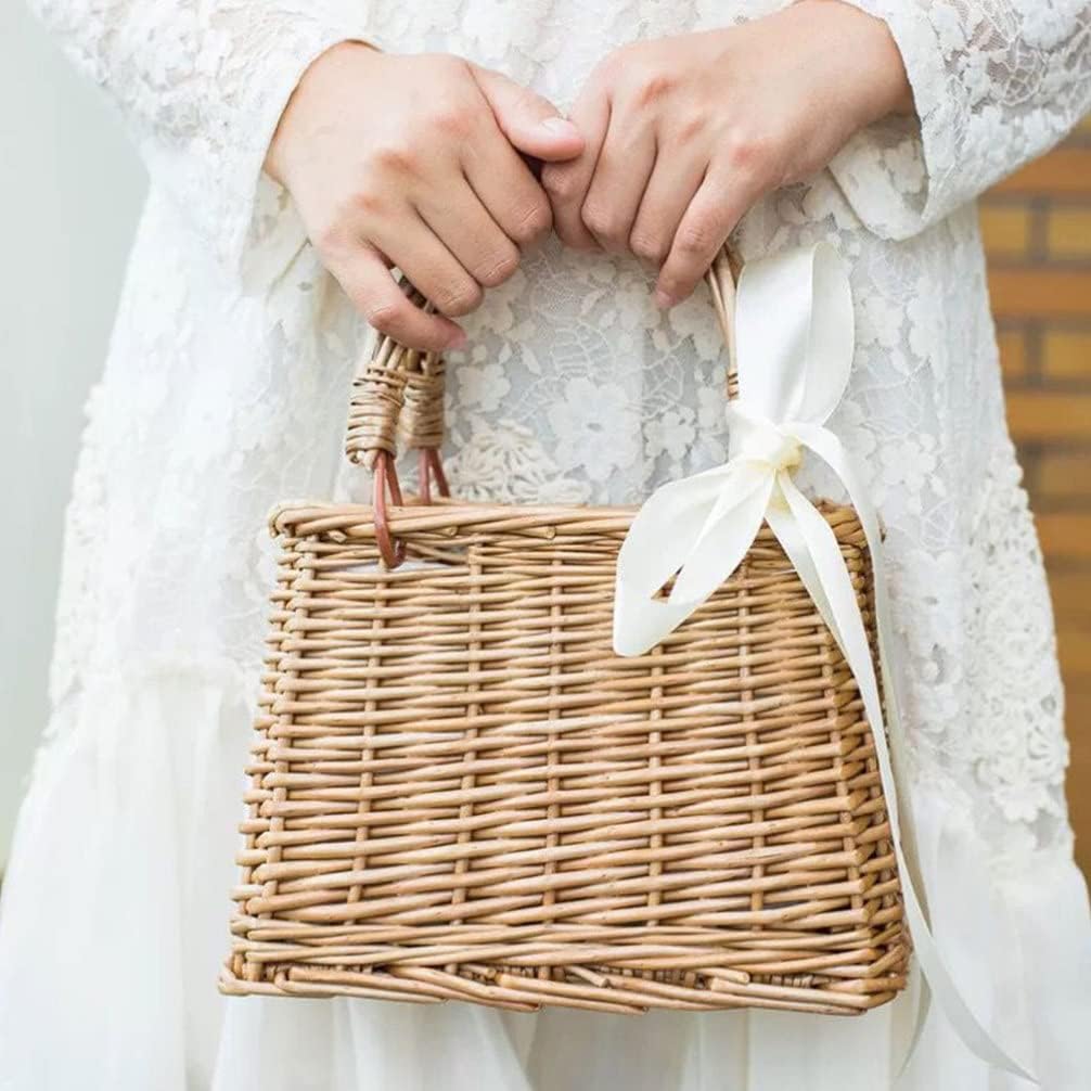 Straw Beach Bags Wicker Handbag Beach Rattan Woven Tote Handbags Top-handle Bags with Bow for Women Summer - Image 4