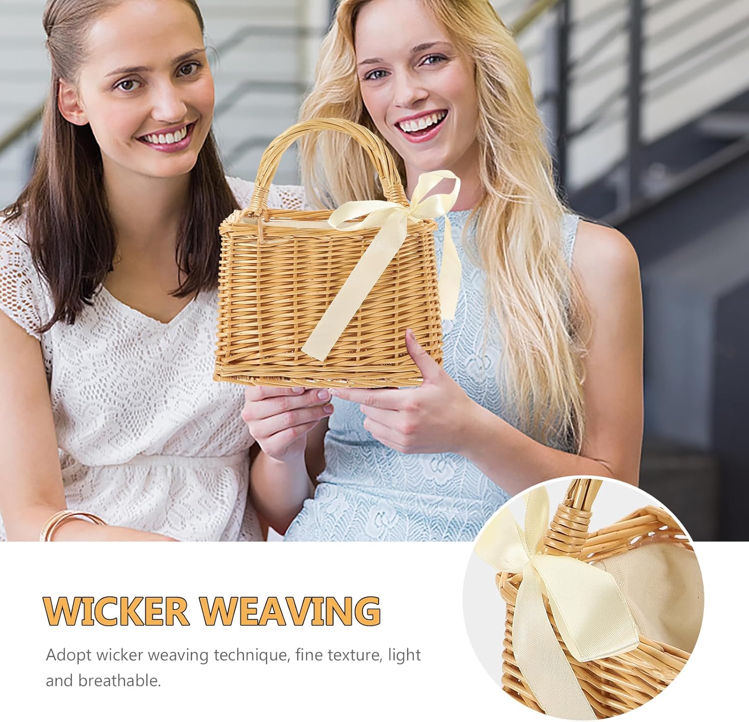 Straw Beach Bags Wicker Handbag Beach Rattan Woven Tote Handbags Top-handle Bags with Bow for Women Summer - Image 5