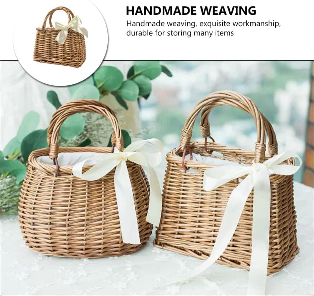 Straw Beach Bags Wicker Handbag Beach Rattan Woven Tote Handbags Top-handle Bags with Bow for Women Summer - Image 8