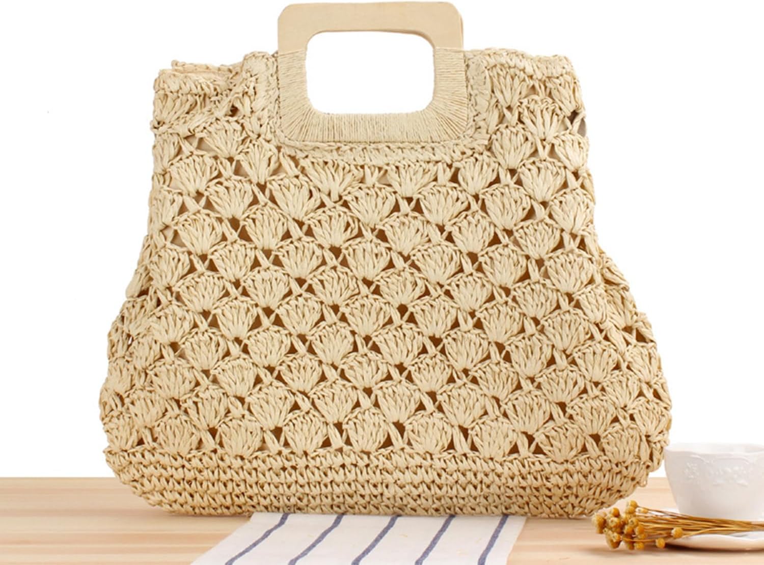 Straw Woven Tote Bag, Rattan Travel Beach Bag, Hand-Woven Hollow Handbag, Casual Retro Large Shoulder Bag, Summer Hobo Bag - Image 5