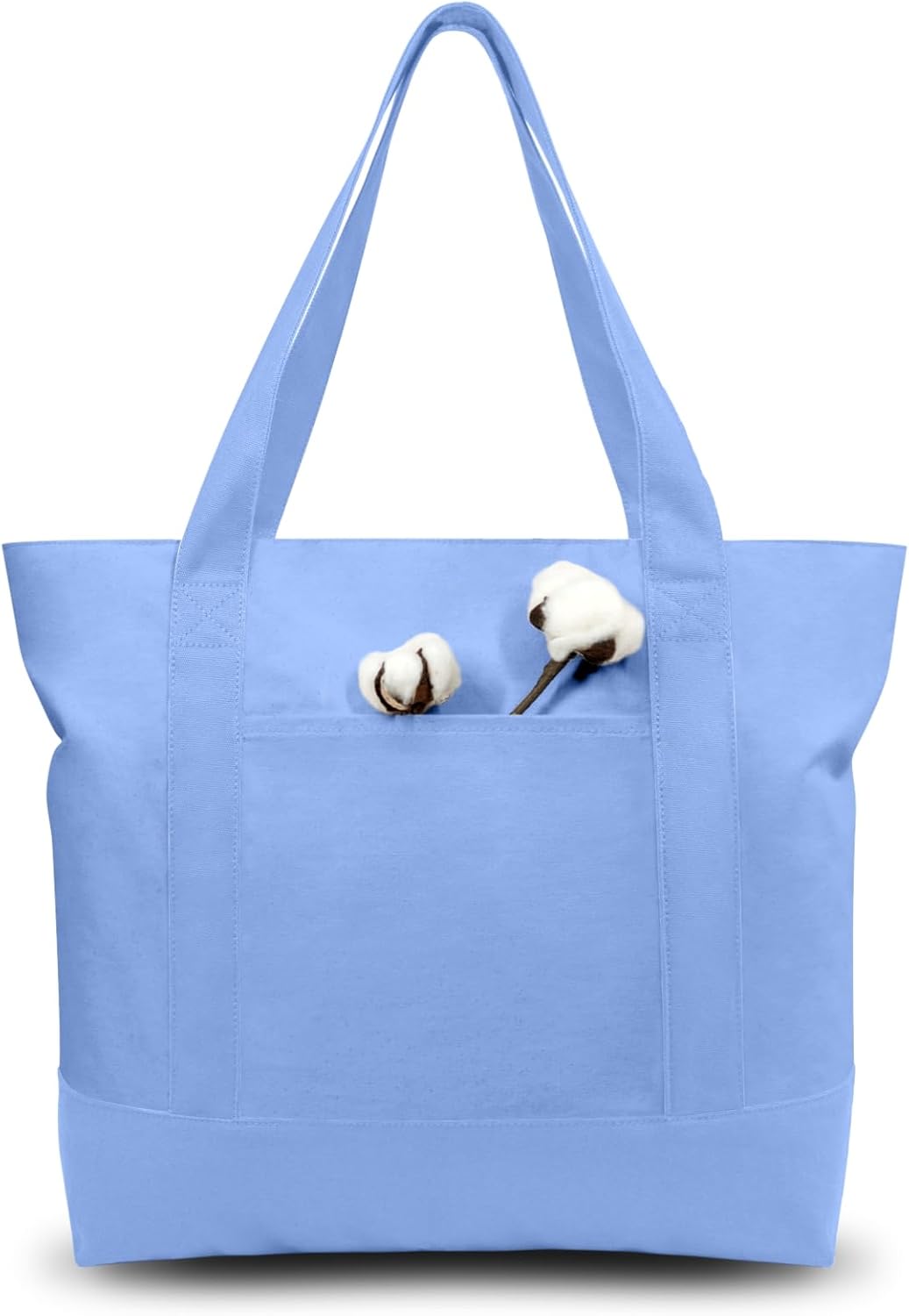 TOPDesign Canvas Tote Bag Blue\/Natural i##e##s: 1-Pack ^^ with an External Pocket ^^ Reusable Grocery Shopping Bag ^^ Top Zipper Closure ^^ Daily Essentials :i##e##s - Image 18