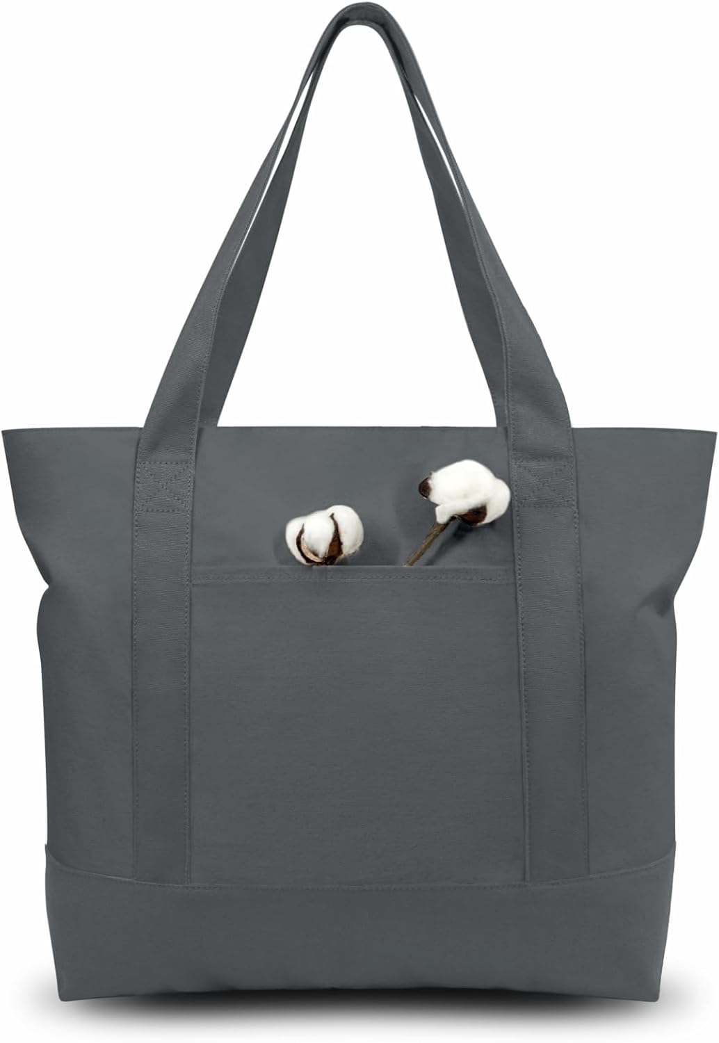 TOPDesign Canvas Tote Bag Blue\/Natural i##e##s: 1-Pack ^^ with an External Pocket ^^ Reusable Grocery Shopping Bag ^^ Top Zipper Closure ^^ Daily Essentials :i##e##s - Image 8